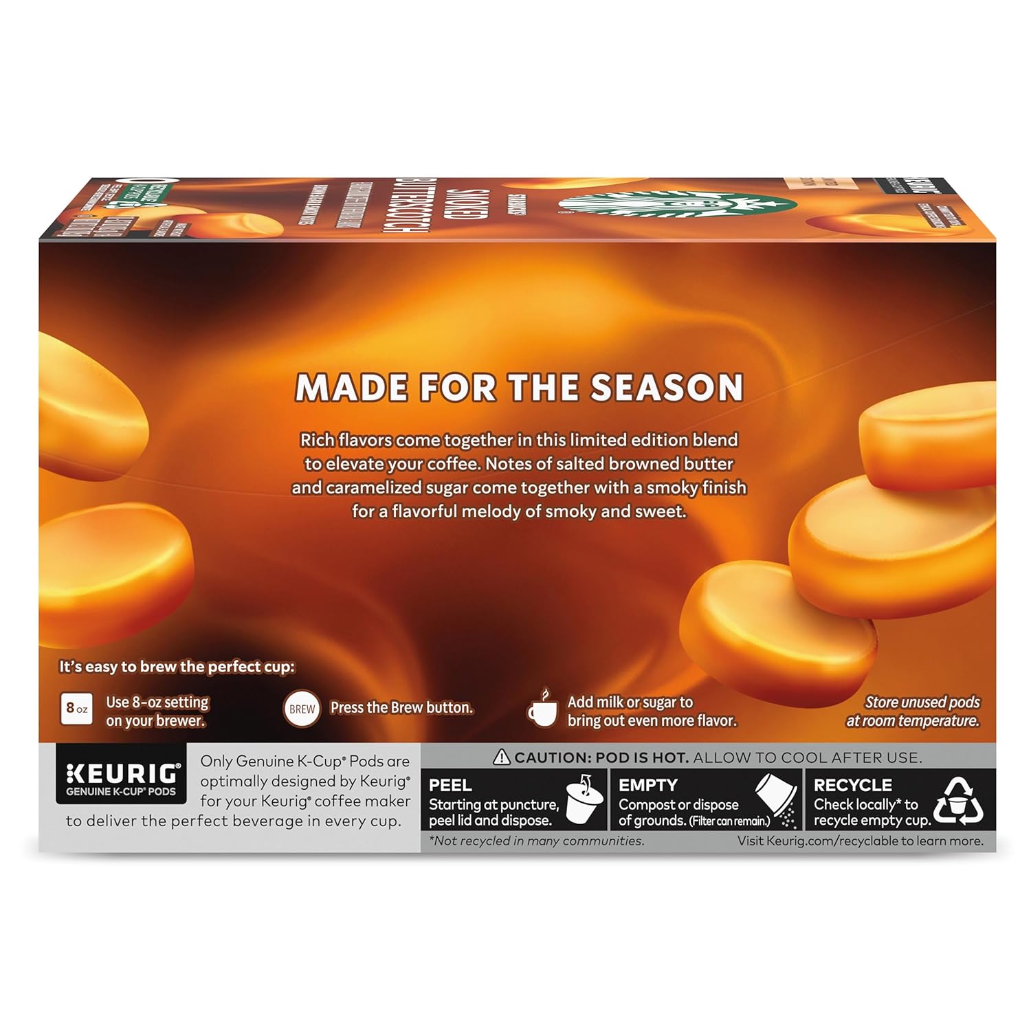 Smoked Butterscotch Flavored Coffee Pods for Keurig, 100% Arabica, 10 Count M165