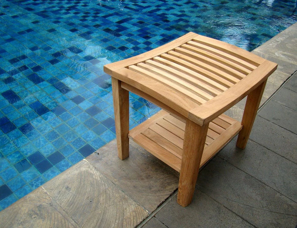 Teak Wood Shower Stool Bench with Shelf A5454
