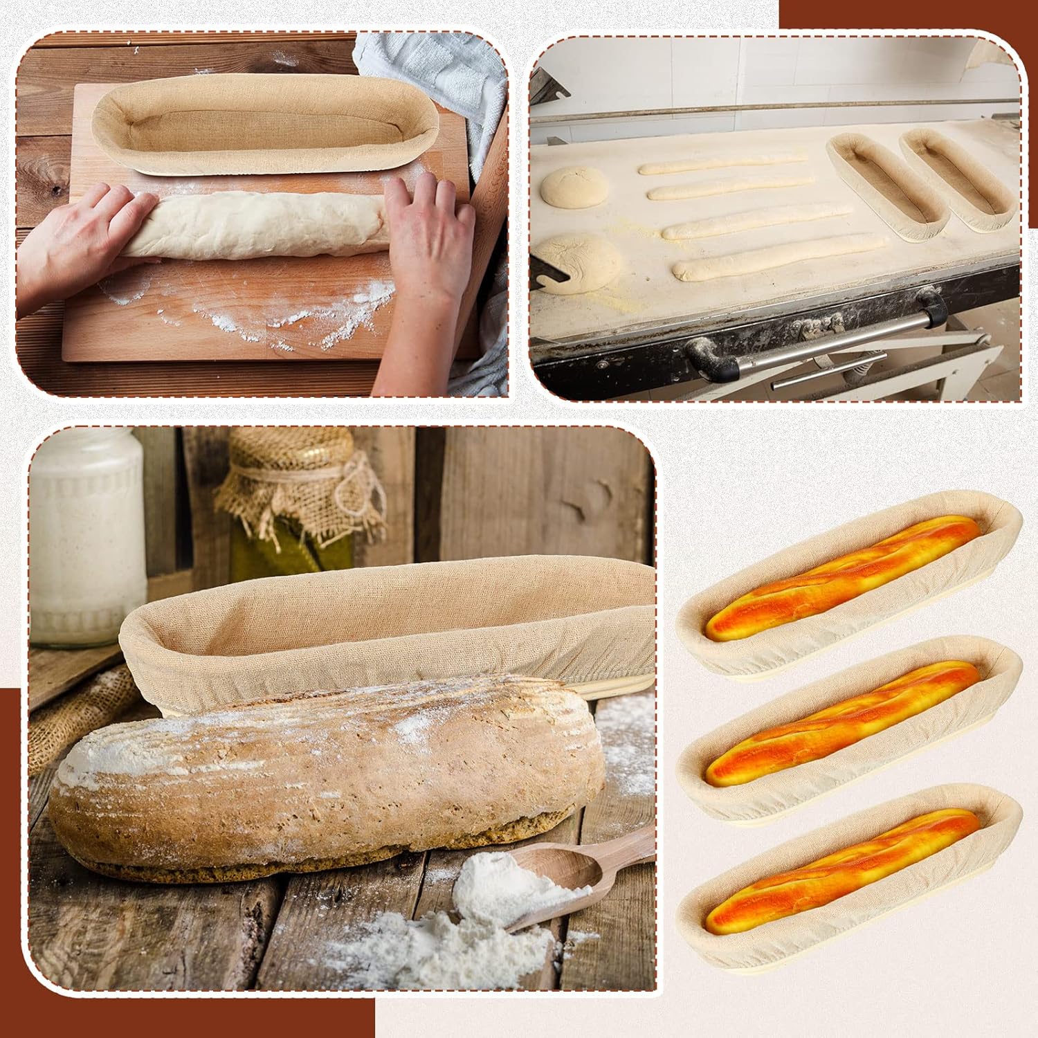 Oval Banneton Bread Proofing Basket with Liners, 4 Pieces D4811