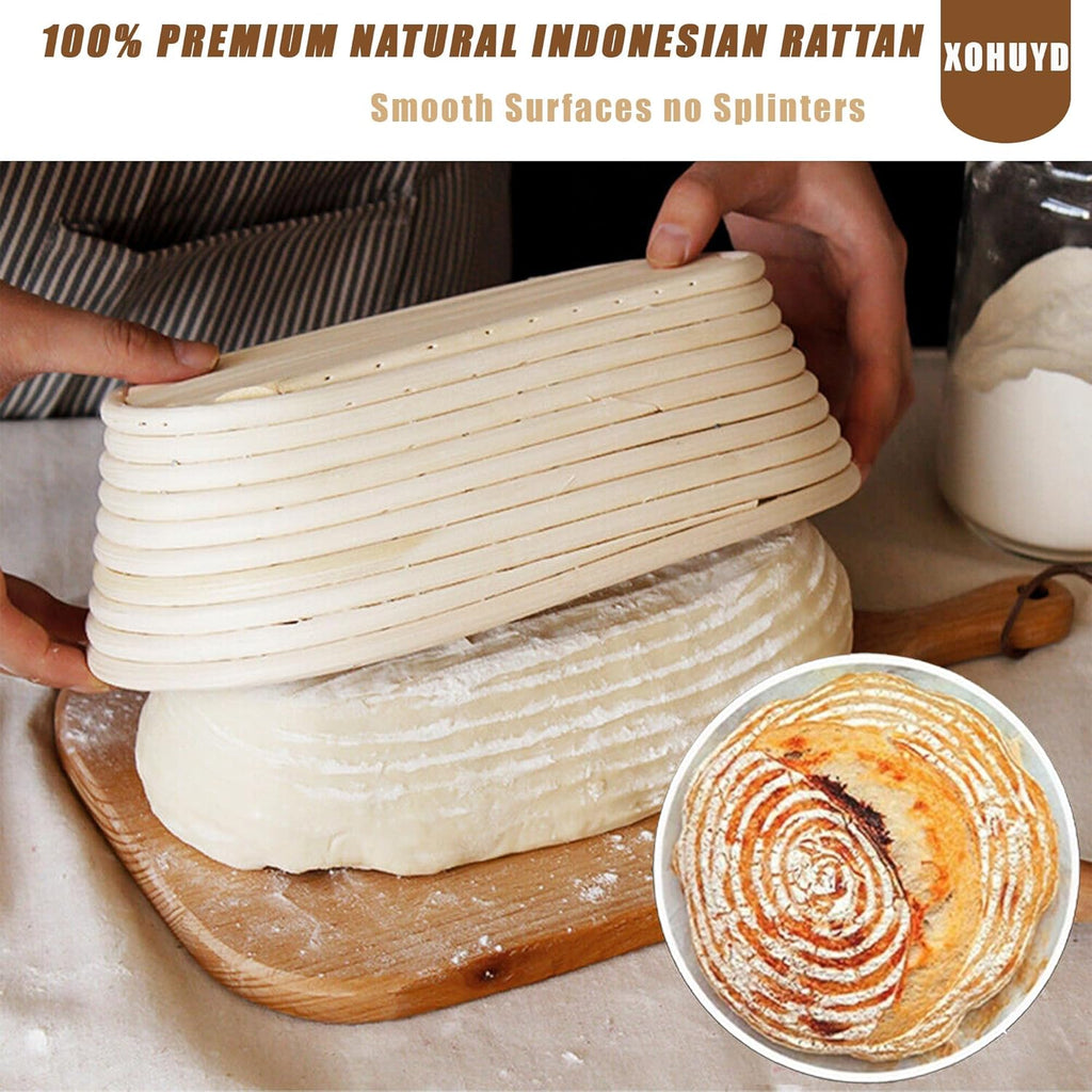 Banneton Bread Proofing Baskets Set, 9 Inch Round & 10 Oval, with Lame, Danish Whisk, Liners F325