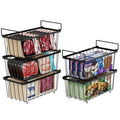 iSPECLE Chest Freezer Baskets - 5 Pack Wire Storage Baskets for 7 Cu.FT Deep Freezer Stackable Freezer Organizer Bins with Fold-down Handles Easy to Remove, Black