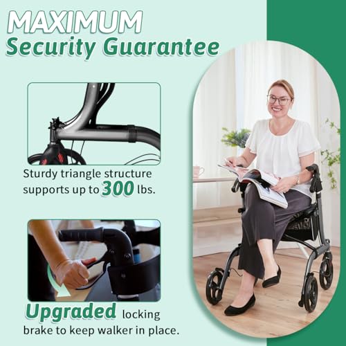 Rollator Walker with Seat, Lightweight Folding Walker with Brakes and Cup Holder U2130