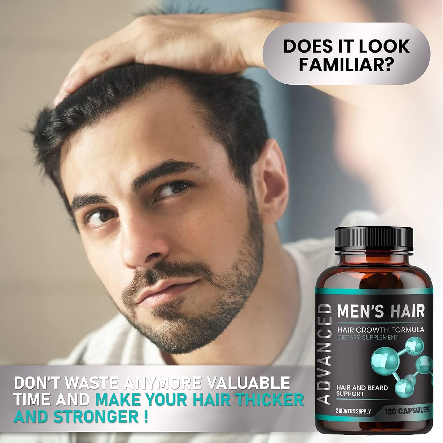 Hair Growth Vitamins for Men, Anti Hair Loss Pills with Biotin and Saw Palmetto U2278