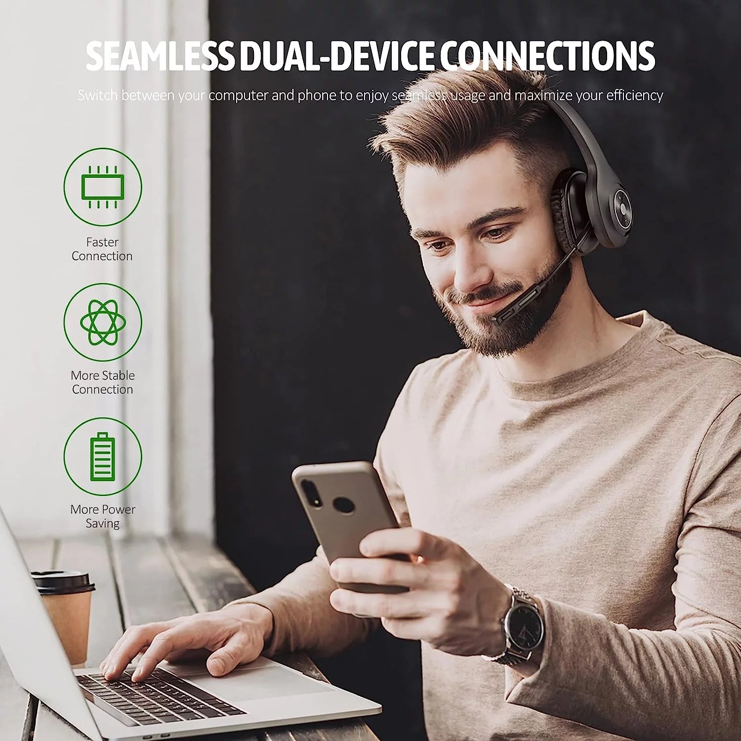 Wireless Bluetooth Headset with Noise Cancelling Microphone for Truck Drivers D96286