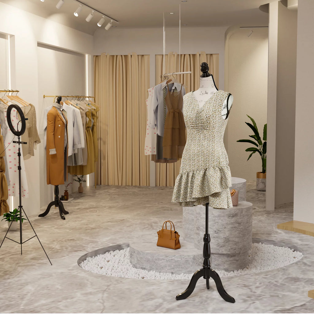 Dress Form Mannequin Body Torso with Wooden Tripod Base Stand Y5677