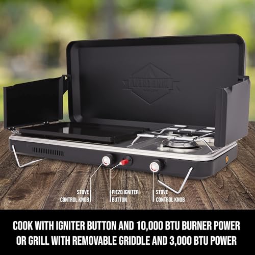 2-in-1 Gas Camping Stove and Griddle, Portable Propane Burner with Igniter G2670