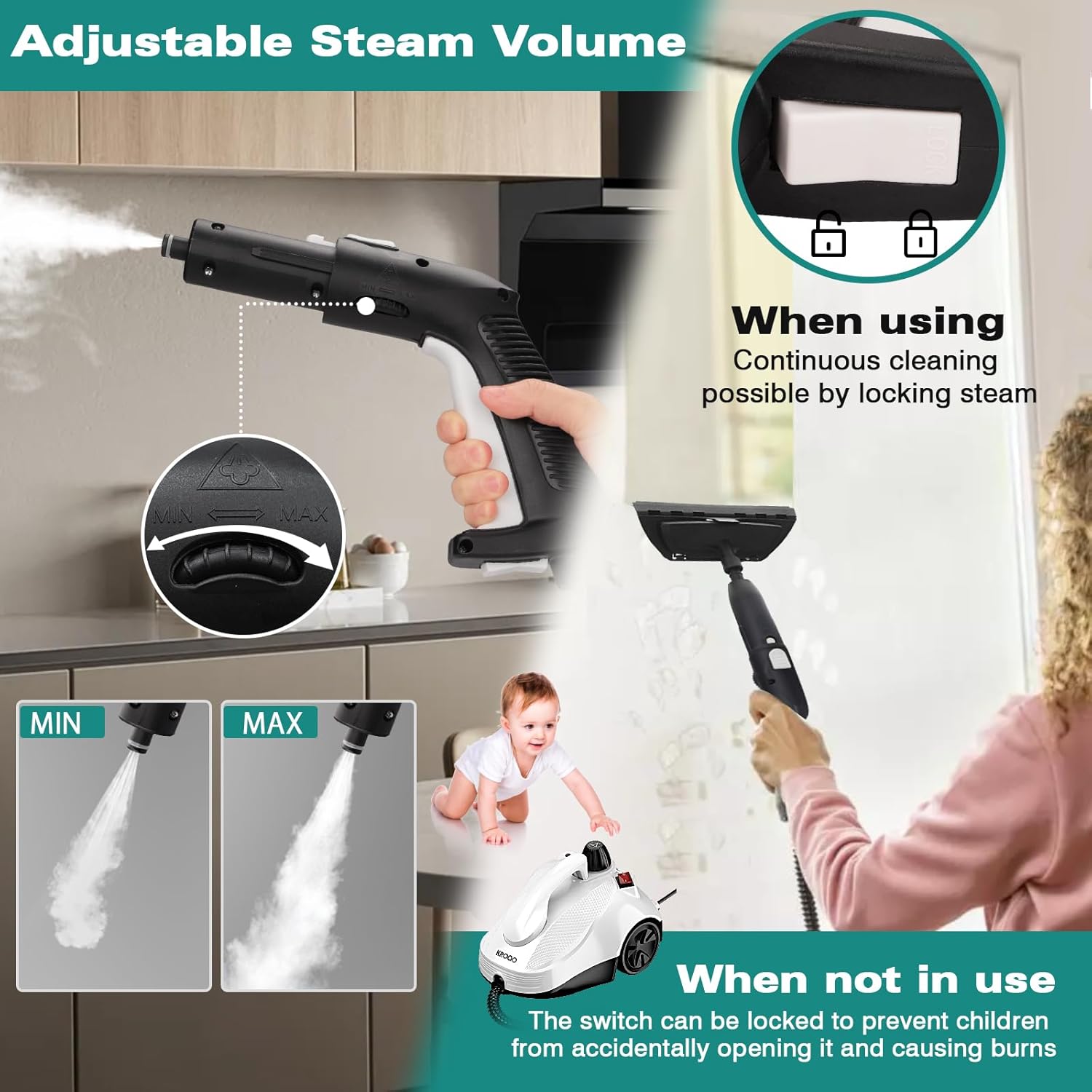 Steam Mop with 23 Accessories, Multi-Surface Portable Steamer Z77746