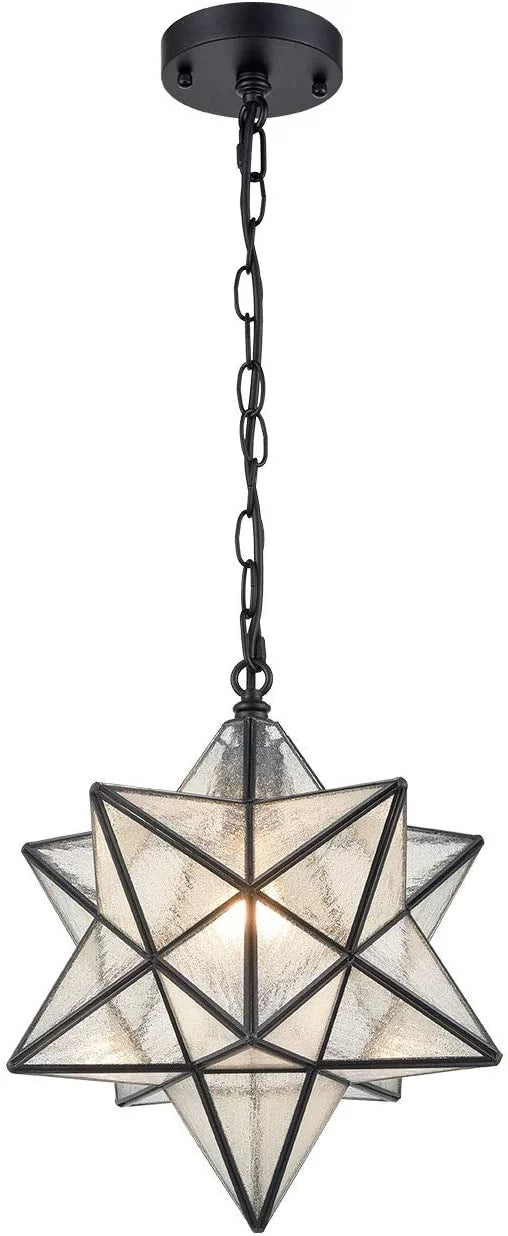 Moravian Star 14" Pendant Light with Seeded Glass and Hanging Chain T2678