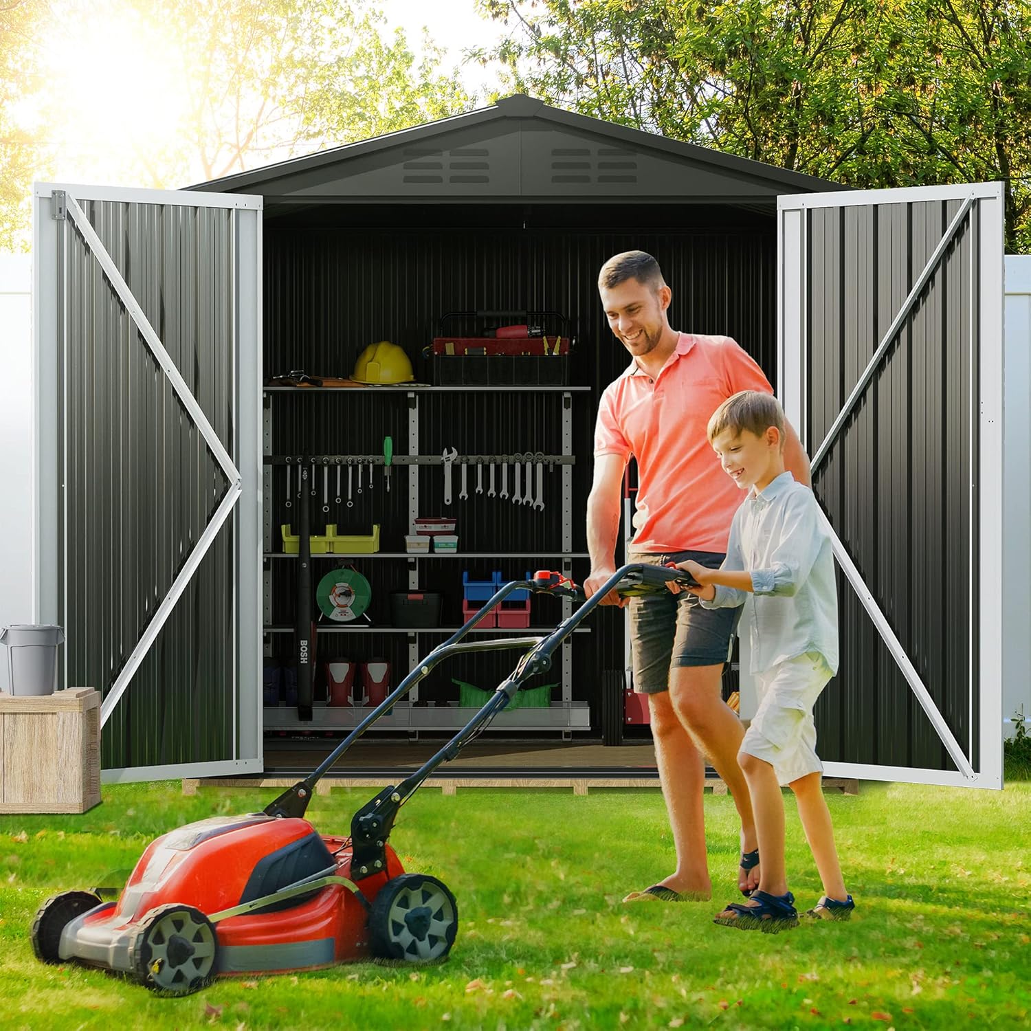 Outdoor Metal Storage Shed 6x4 ft with Lockable Doors W499033