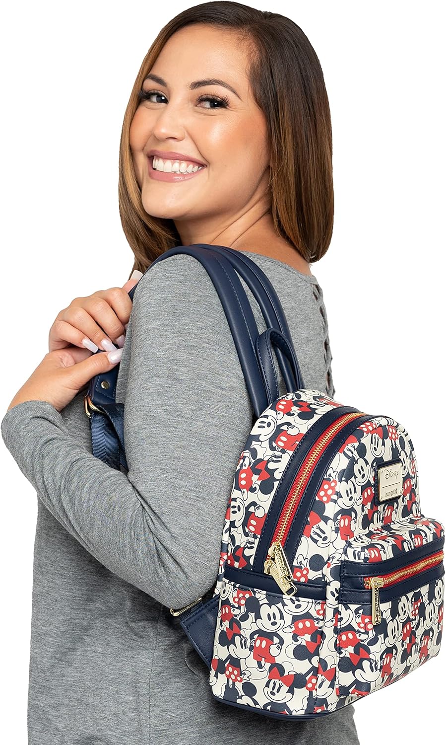 Disney Mickey Minnie Mouse Mini Backpack Handbag Red Navy O695
