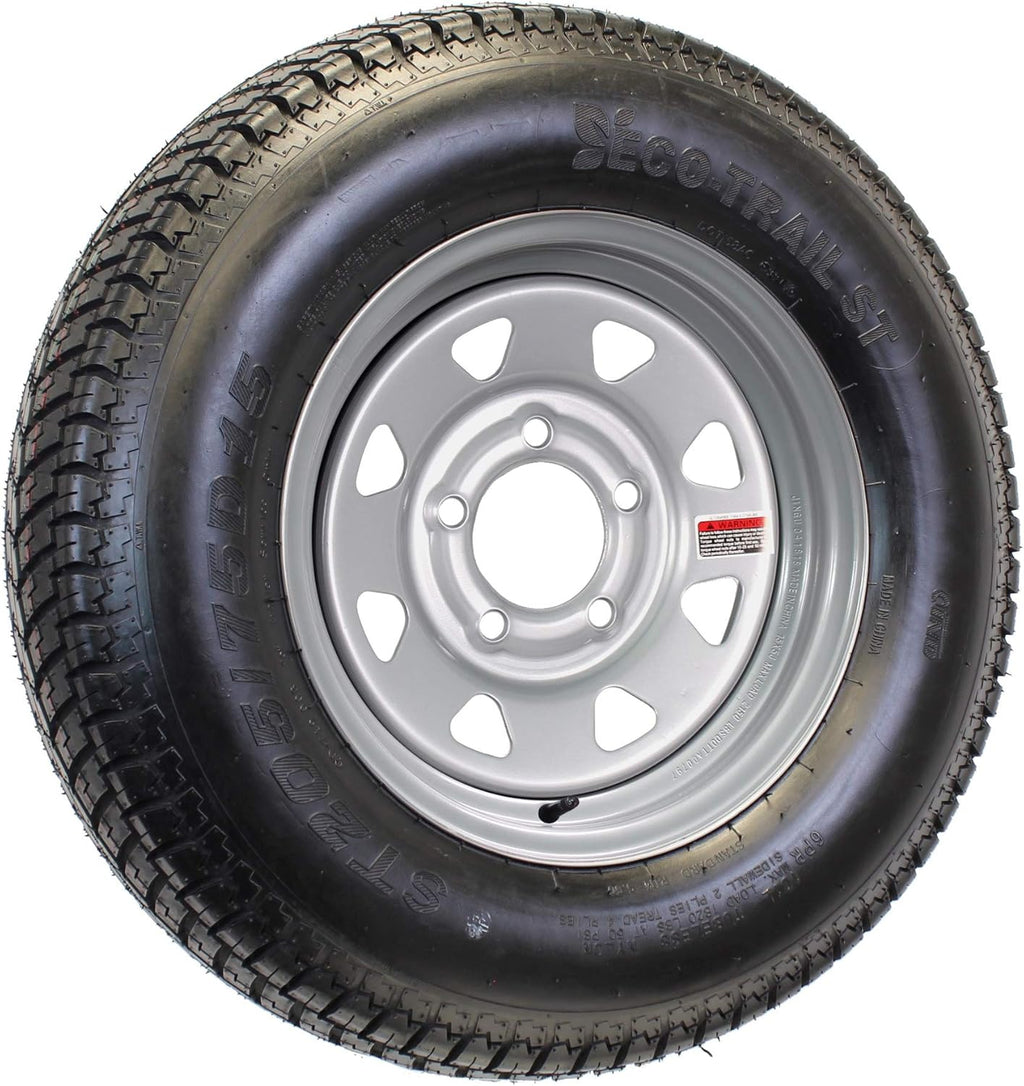 eCustomrim Trailer Tire On Rim ST205/75D15 15 in. Load C 5 Lug Silver Spoke Wheel - 2 Year Warranty w/Free Roadside