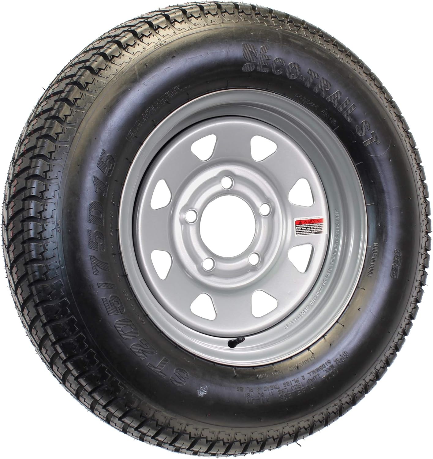 eCustomrim Trailer Tire On Rim ST205/75D15 15 in. Load C 5 Lug Silver Spoke Wheel - 2 Year Warranty w/Free Roadside