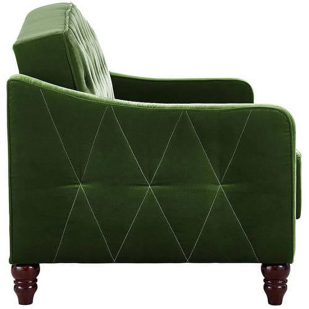 Vintage Tufted Sofa Sleeper, Green Velvet V44404