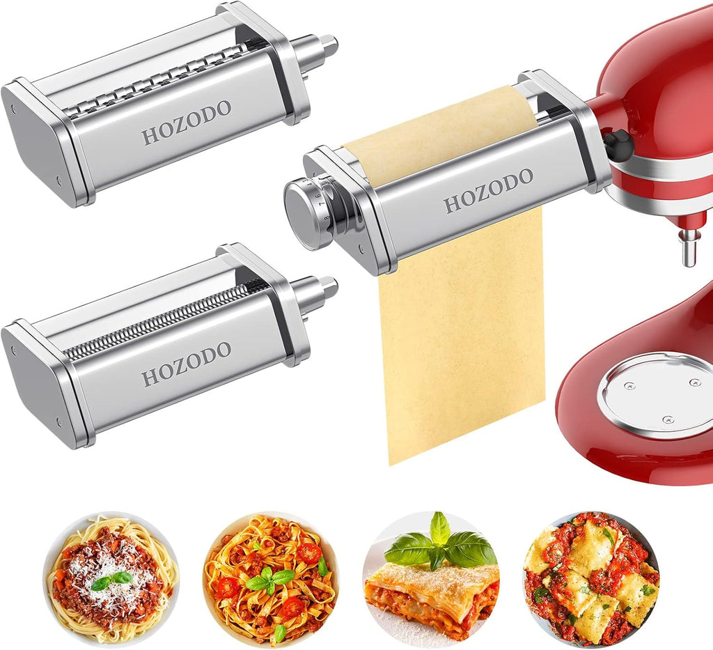Pasta Attachment for KitchenAid Mixer, Includes Pasta Sheet Roller, Spaghetti Fettuccine Cutter, 3Pcs for Pasta Attachment by HOZODO