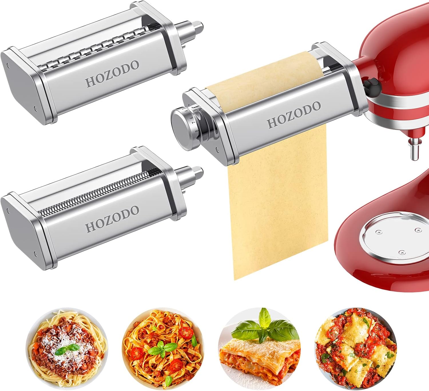 Pasta Attachment for KitchenAid Mixer, Includes Pasta Sheet Roller, Spaghetti Fettuccine Cutter, 3Pcs for Pasta Attachment by HOZODO