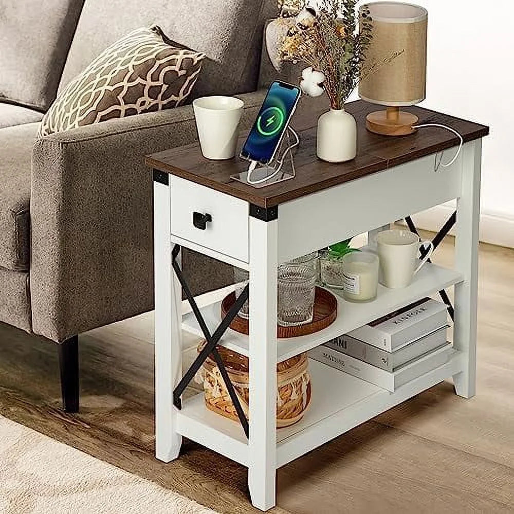 Narrow End Table with Charging Station and USB Ports G1258