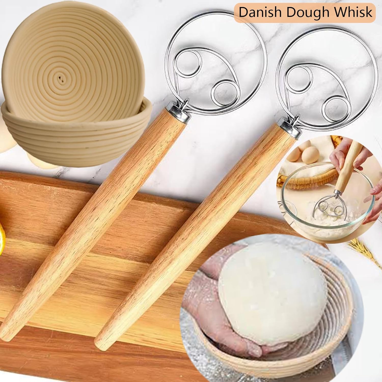 Bread Proofing Basket Kit with Linen Liners and Dough Scraper Z680390
