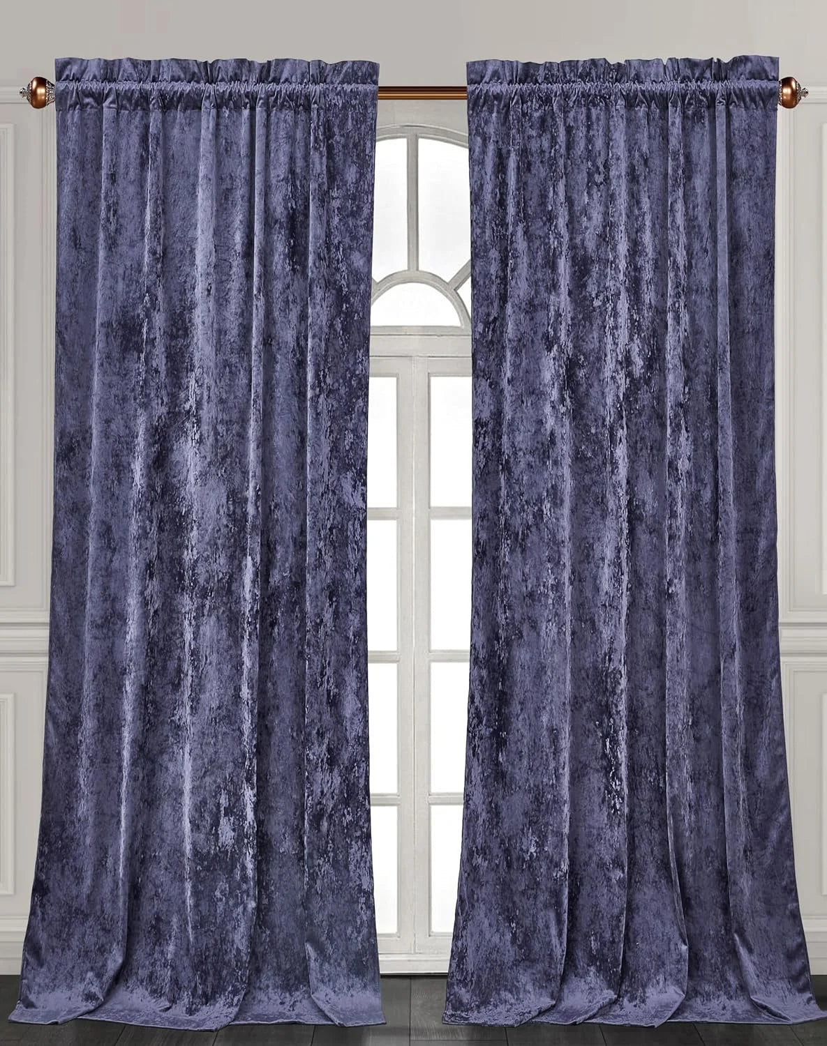 Chezmoi Collection Lux Purple Crushed Velvet Curtains 2 Panel Set, Room Darkening Luxury Distressed Velvet Rod Pocket Window Drapes for Living Room Bedroom 50" W x 84" L