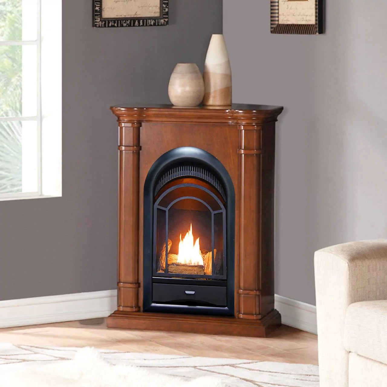 Ventless Fireplace System 10K BTU Thermostat Insert with Mantel H551