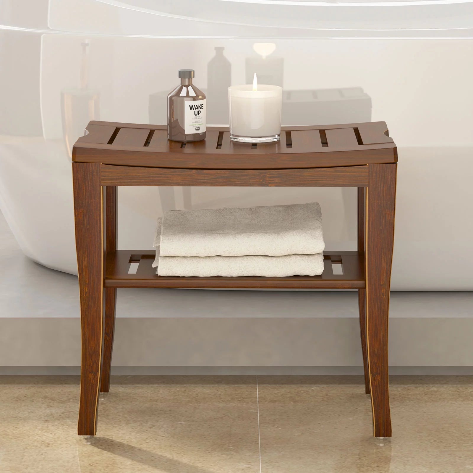 Bamboo Bathroom Bench Shower Stool Non-slip Waterproof Seat M3034