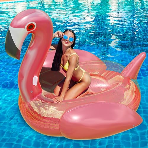 JAMBO Huge 78 x 70 Flamingo Ride On, Flamingo Pool Float, Giant Flamingo Float for Adults & Kids, Big Flamingo Raft, Flamingo Pool Party Accessory, Large Flamingo Pool Toy, Pink Flamingo Floatie