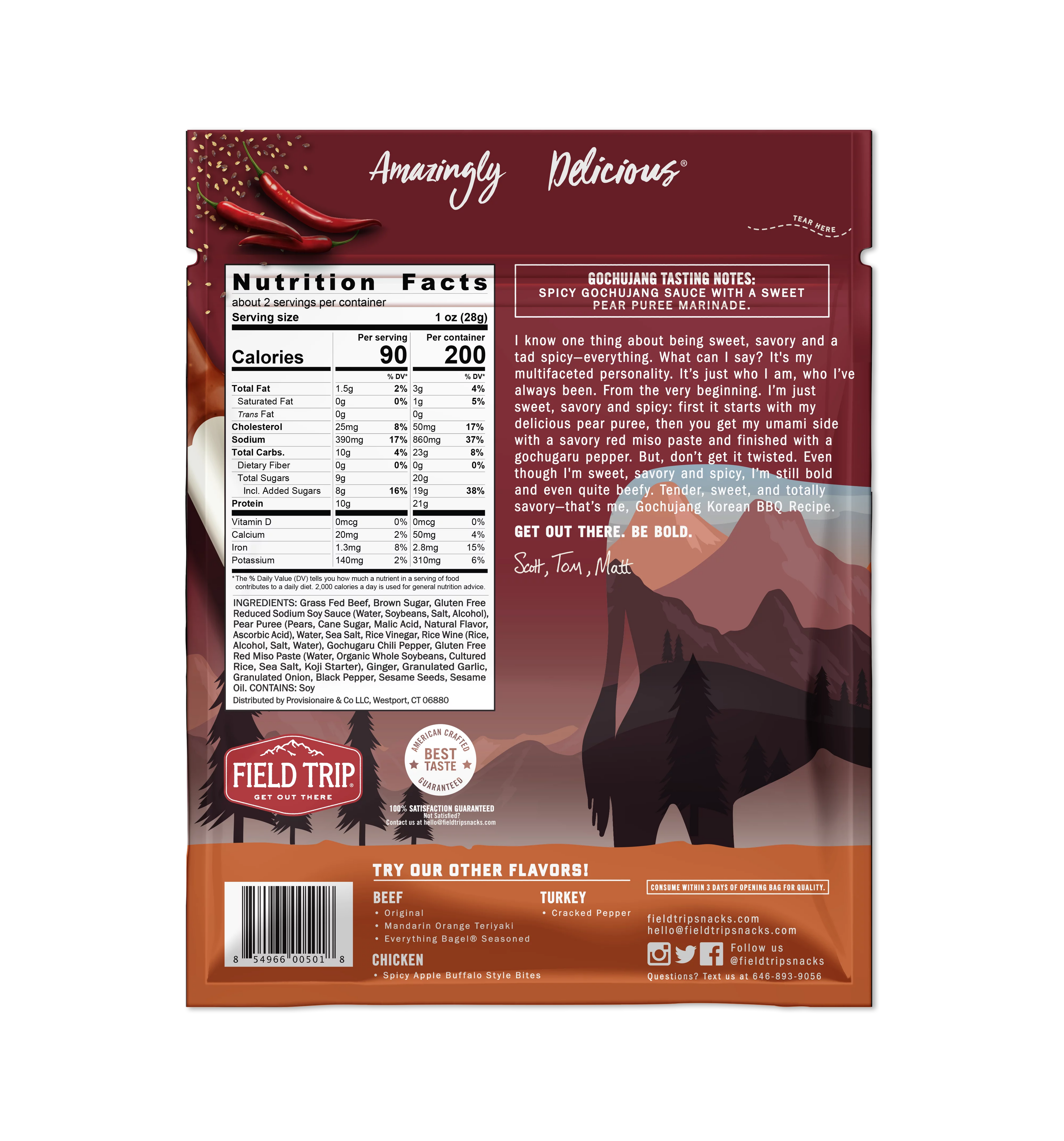 Beef Jerky Gochujang Korea Style BBQ 2.2oz 4pk O8315