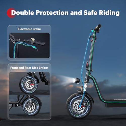 Electric Scooter with Seat, Long Range, Adjustable Handlebar, Dual Suspension J439
