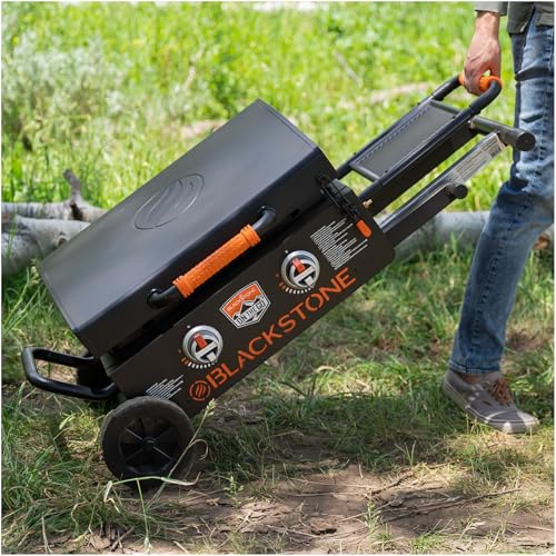 22" Two-Burner Scissor-Leg Gas Griddle with Hood, Wheels, and Side Shelf G855