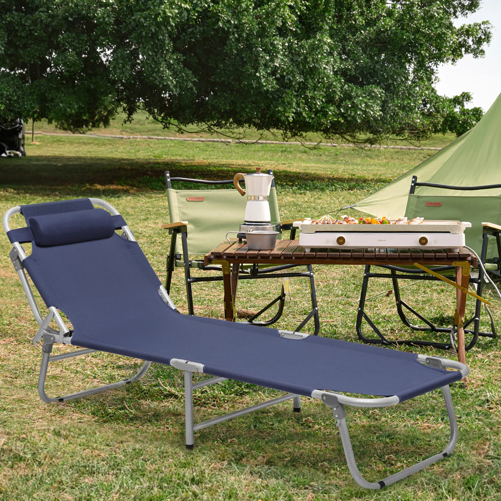 Portable Folding Bed Reclining Lounger Camping Cot with Pillow and Carry Bag I549492