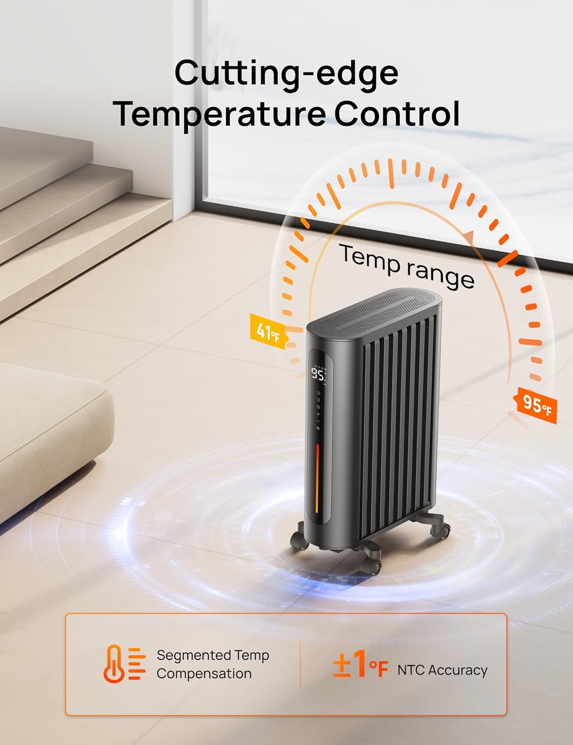 Oil Filled Radiator Heater, 1500W with Remote Control, 3 Modes, 24-Hour Timer, Child Lock, Indoor Use P1196