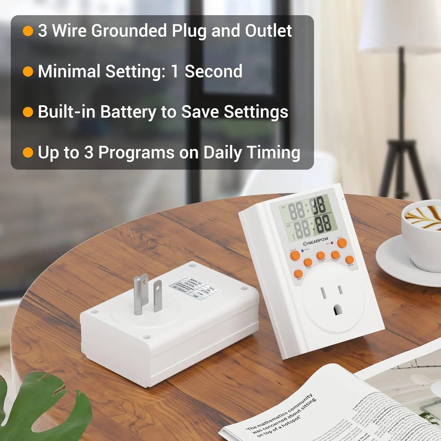 Programmable Plug-in Digital Timer Switch with 3-Prong Outlet Z423