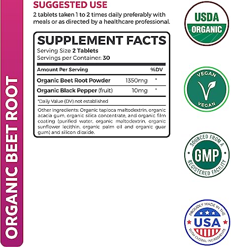 Organic Beet Root Powder Tablets with Black Pepper X2535