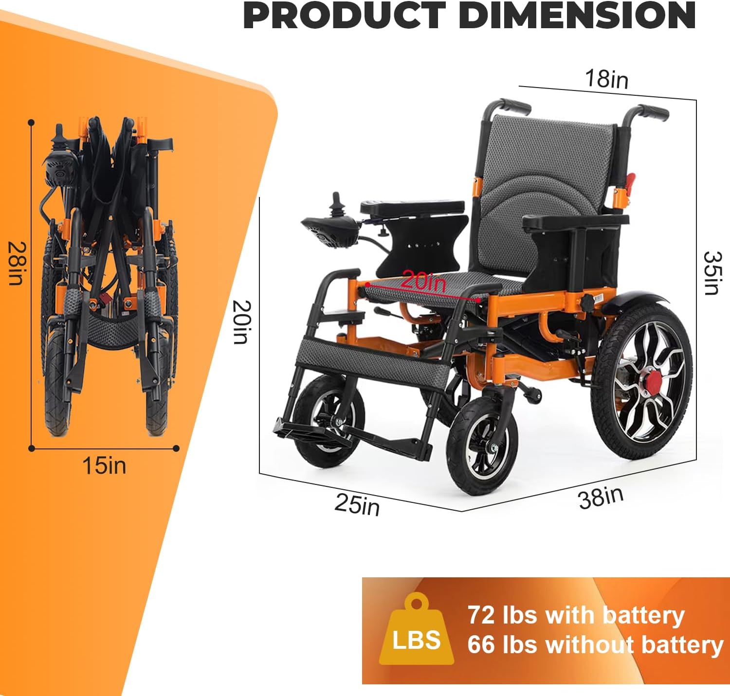 Foldable Electric Wheelchair for Adults, 21in Wide, 500W All Terrain N436
