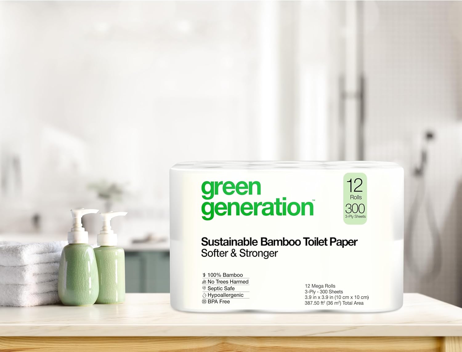 Bamboo Toilet Paper, Septic Safe, 3-Ply, 12 Rolls D19168