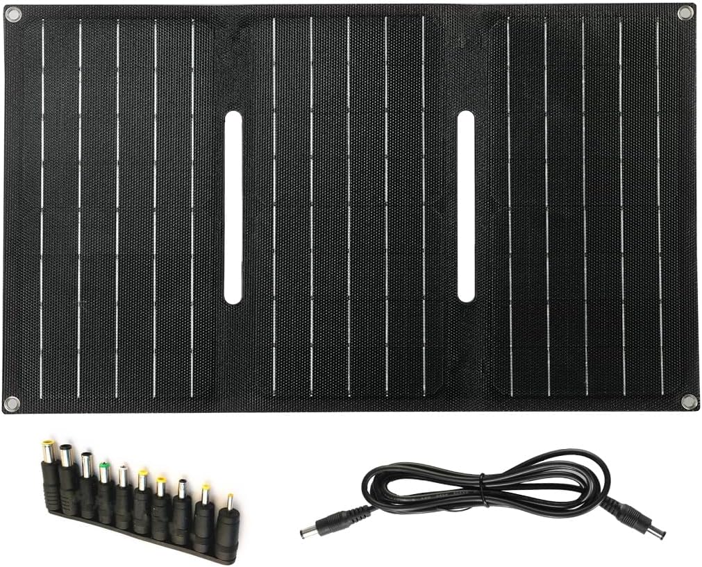 Solar 30W Solar Panel, Foldable Solar Panel Battery Charger for Portable Power Station Generator, Phone, Laptop, QC3.0 USB Ports & DC Output(10 Connectors) for Outdoor Camping Van RV Trip