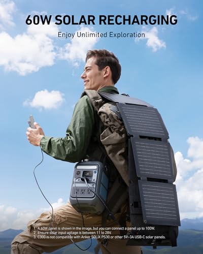 Portable Power Station 288Wh LiFePO4 Battery 300W Solar Generator with 60W Solar Panel F866