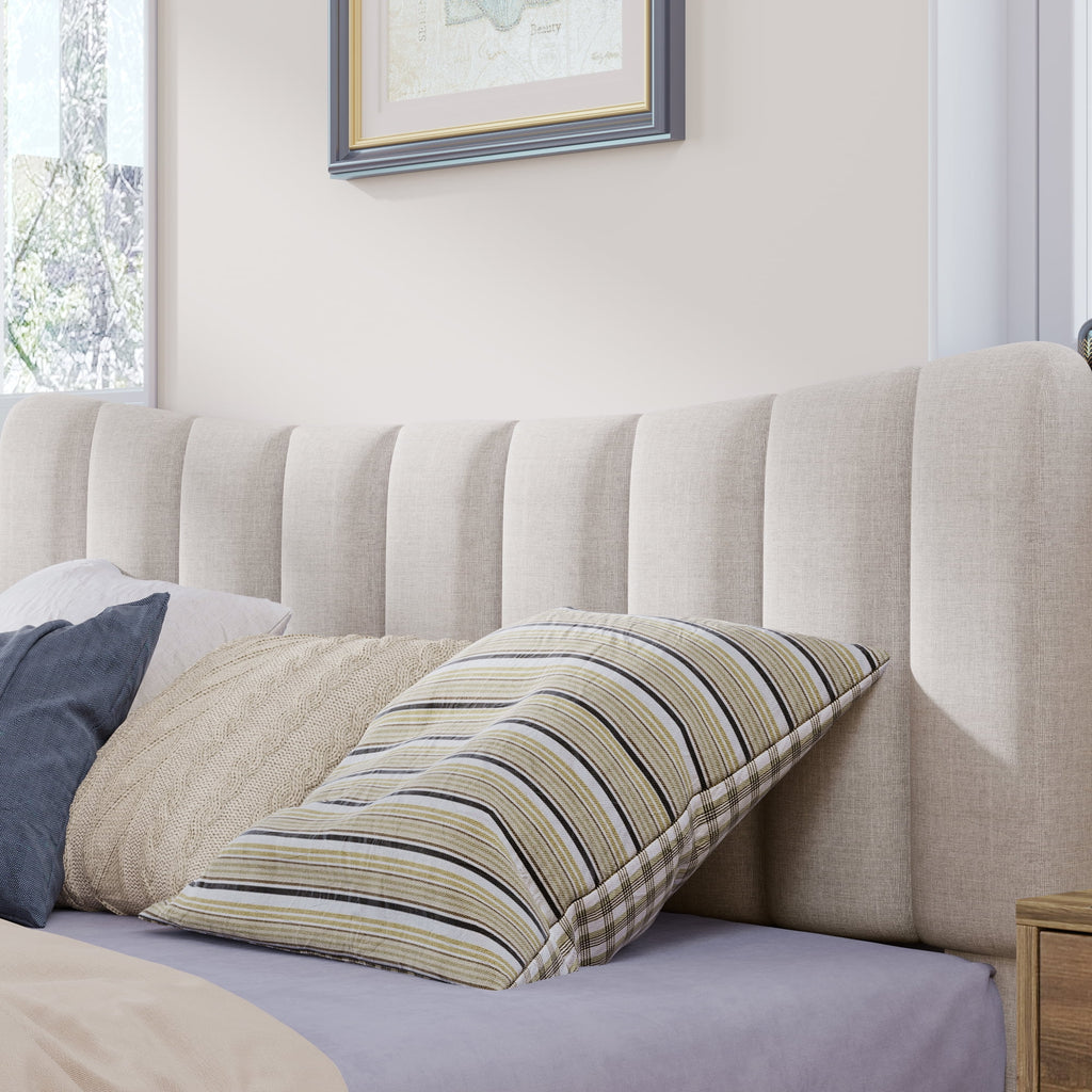Upholstered Queen Platform Bed with Tufted Headboard and Wood Legs A896