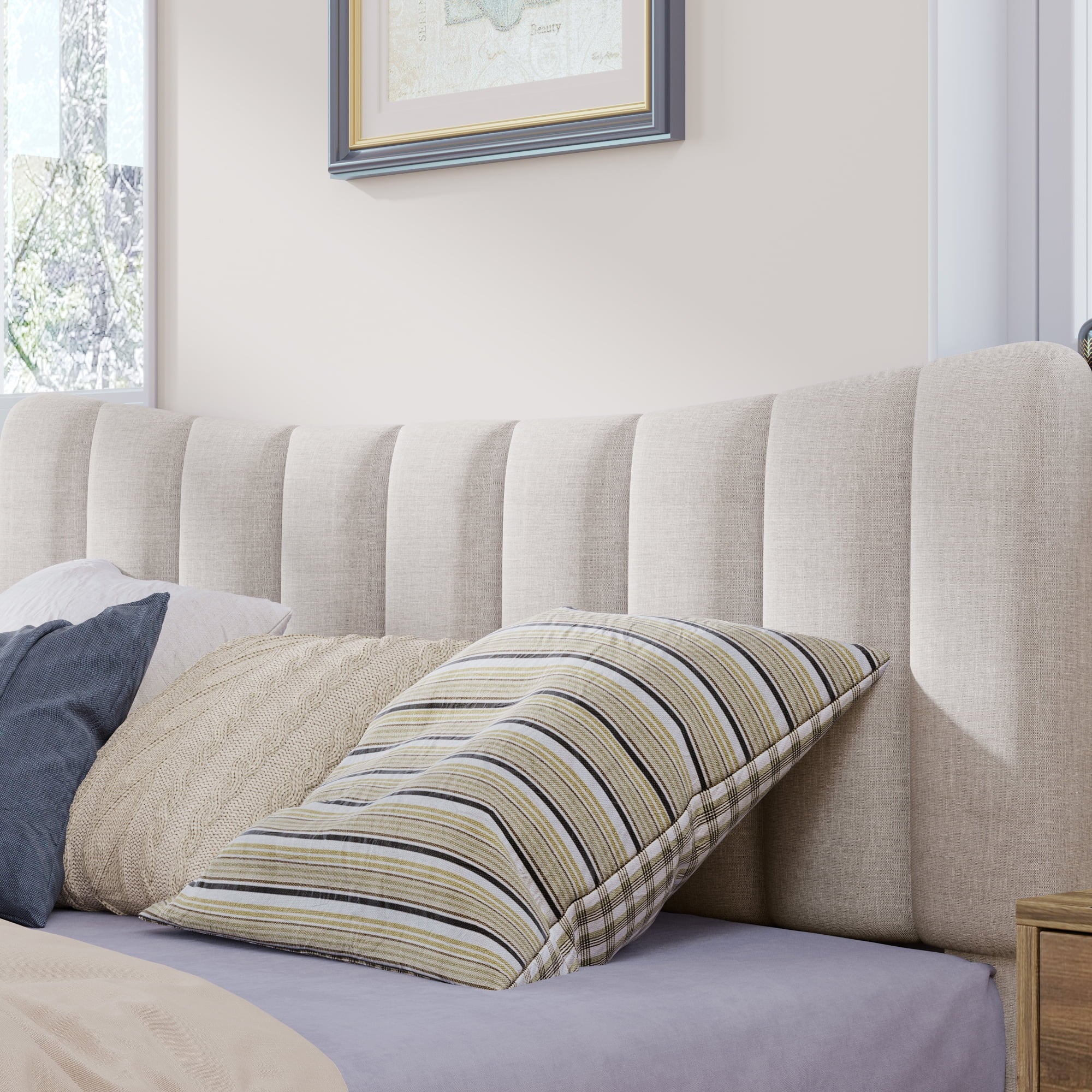Upholstered Queen Platform Bed with Tufted Headboard and Wood Legs A896
