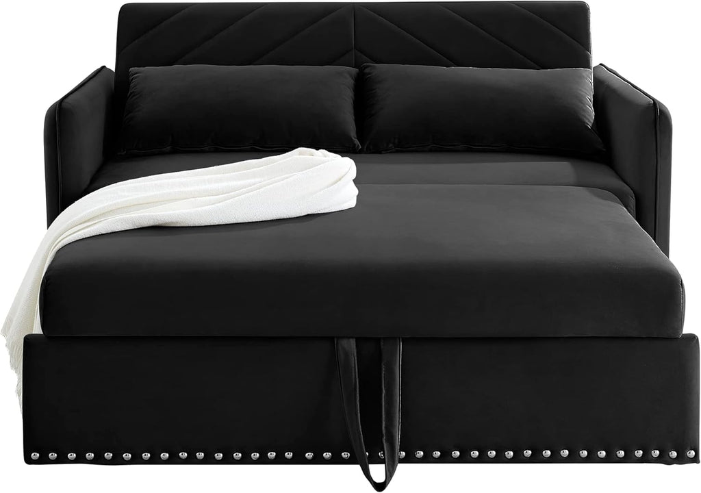 Convertible 3-in-1 Velvet Loveseat Sleeper Sofa with Pull Out Bed S614674