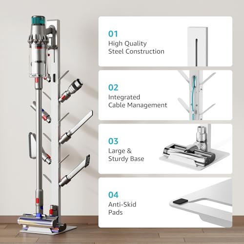 Metal Vacuum Stand with 12 Storage Hooks for Cordless Vacuums J437