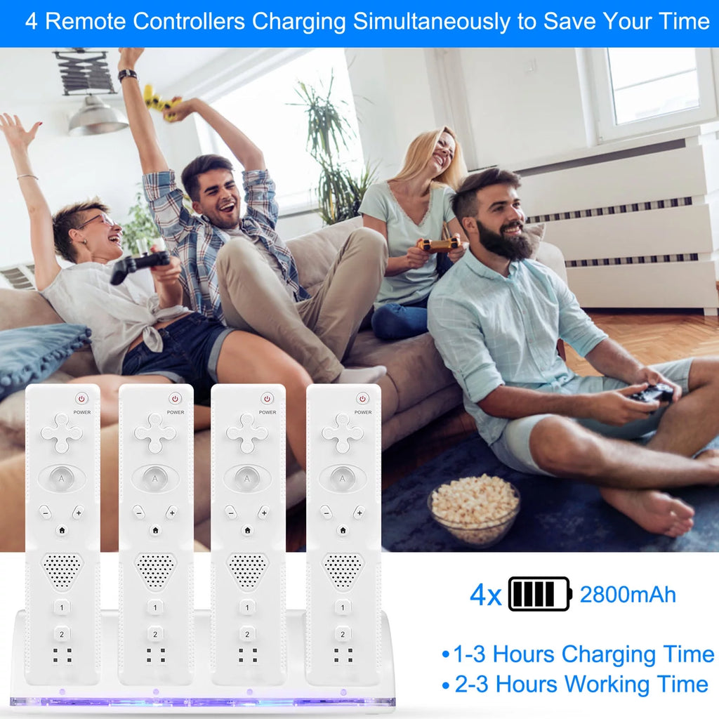 4 Remotes Charging Dock Game Controller Charger for Wii White N3112