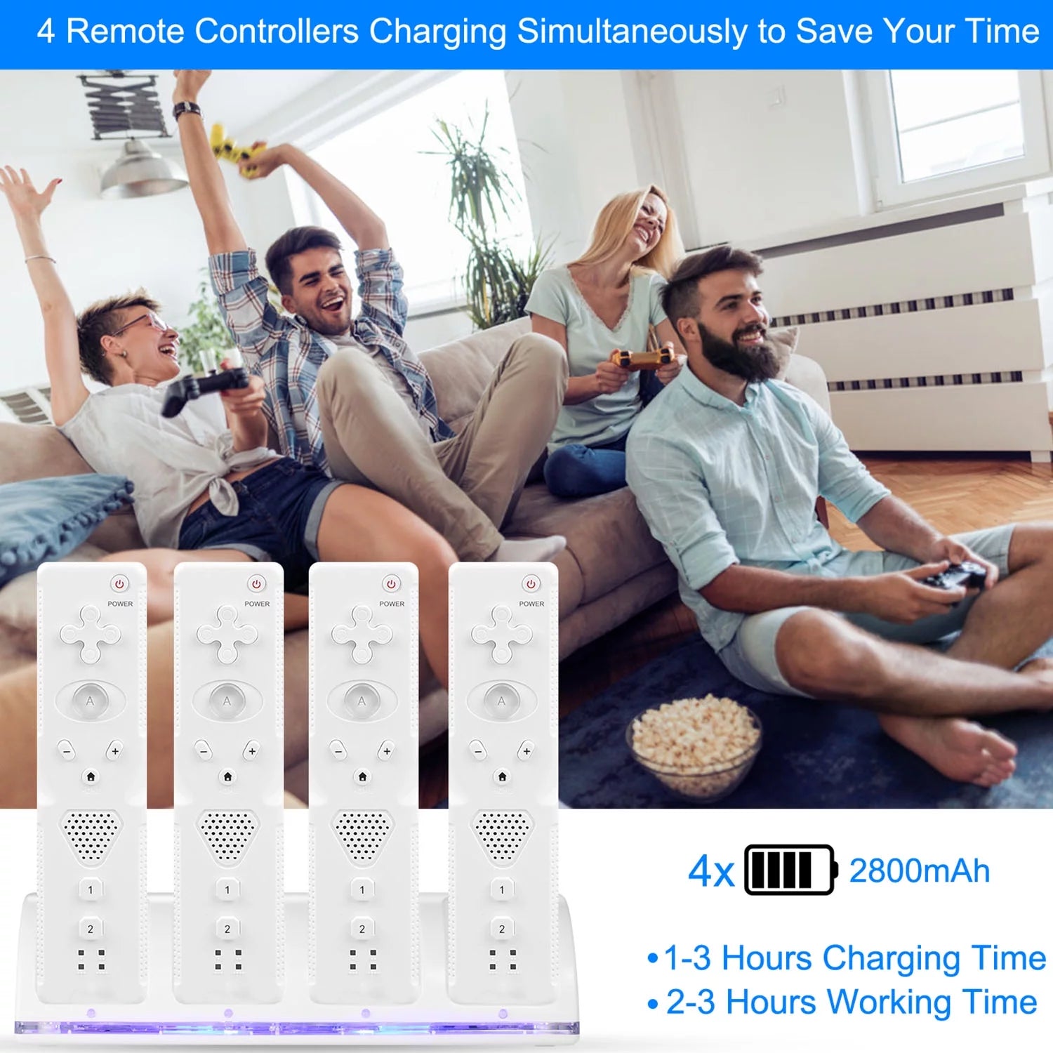 4 Remotes Charging Dock Game Controller Charger for Wii White N3112