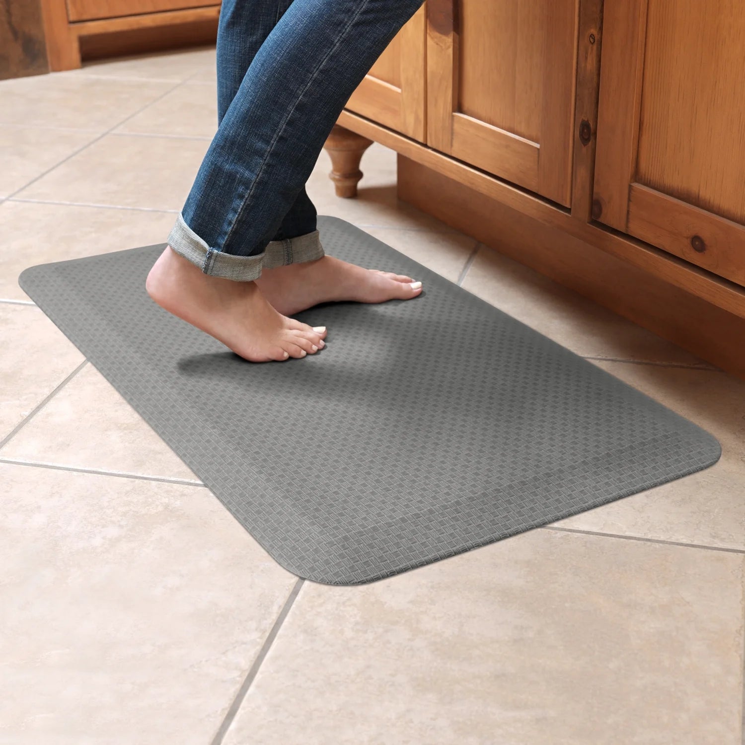 Flatweave Kitchen Floor Mat, Light Gray, 20" x 30" H533965