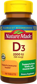Nature Made Vitamin D3, 100 Tablets - Vitamin D 2000 IU (50 mcg) Helps Support Immune Health - 100 Tablets.,