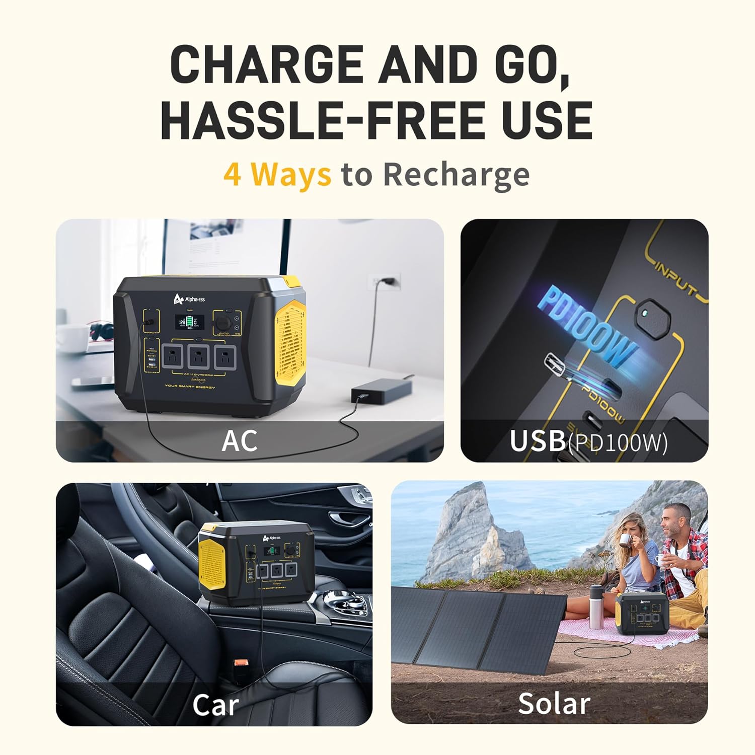 Portable Power Station 1000W Solar Generator 1036.8Wh with 3 AC Outlets N9171