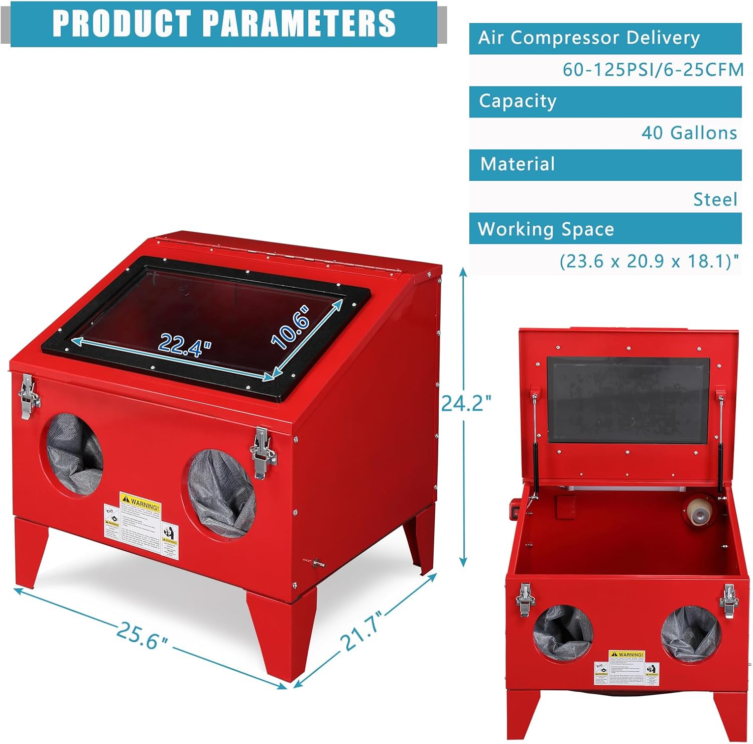 40 Gallon Bench Top Air Sandblasting Cabinet with Gun and 4 Nozzles U186374