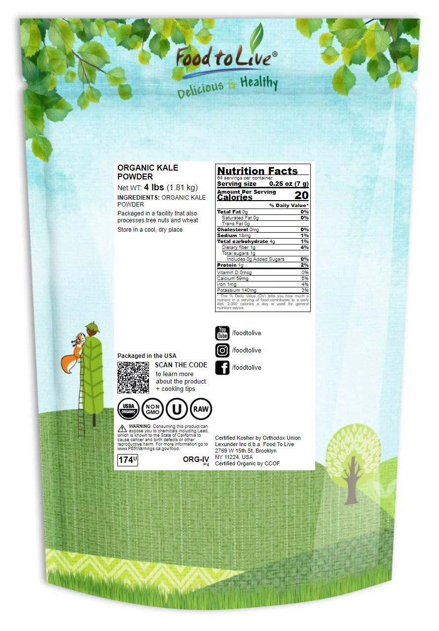 Organic Kale Powder, 4 Pounds, Non-GMO, Vegan M3583
