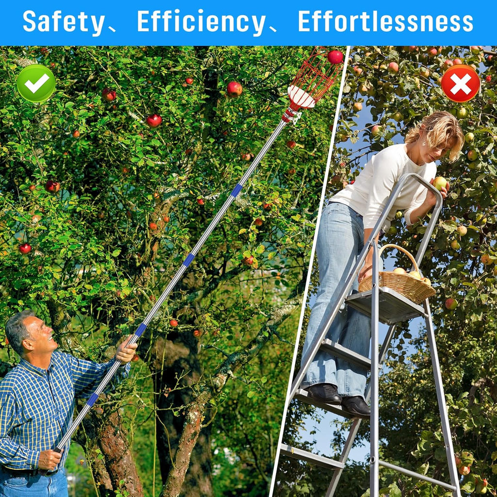 Fruit Picker Pole with Basket 13 FT Adjustable Lightweight Fruit Grabber Tool A163206