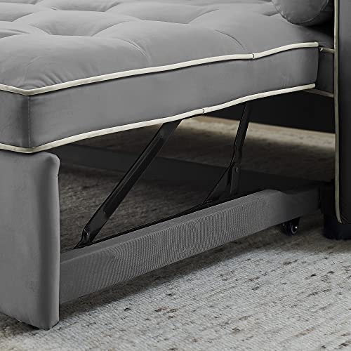 Tufted Velvet Convertible Loveseat Sofa Bed with Pull-Out Bed, Grey G7541