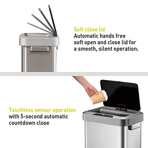 Touchless Motion Sensor Trash Can, 13.2 Gallon, Brushed Stainless Steel K748461